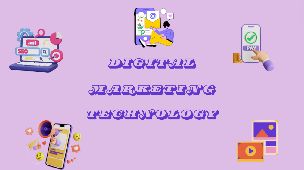 Imagine consisting of purple graphics related to digital marketing technology