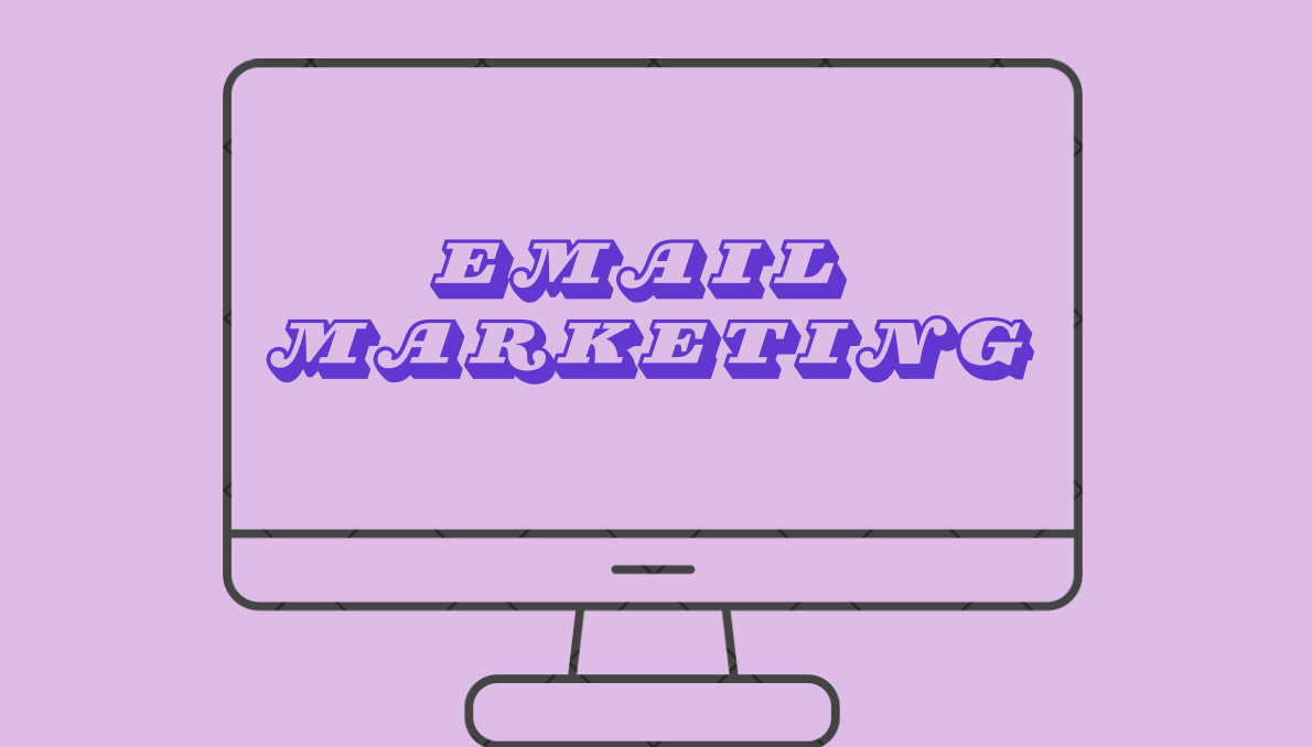 purple image with a computer outline and email marketing text in the middle 